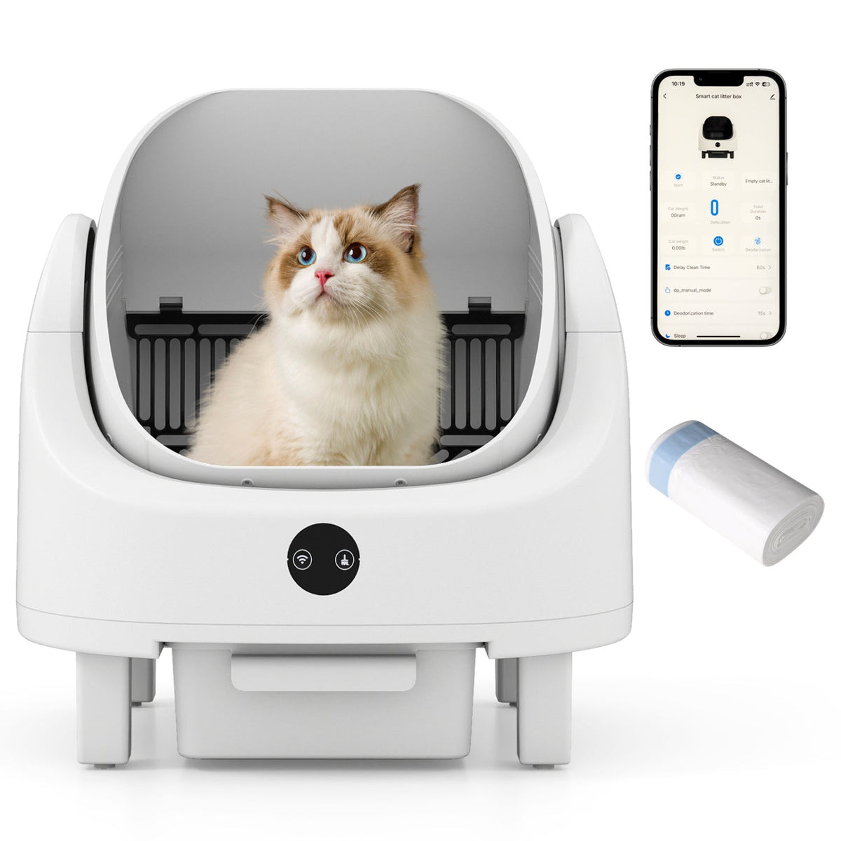 Open-Top Self-Cleaning Cat Litter Box with App Control