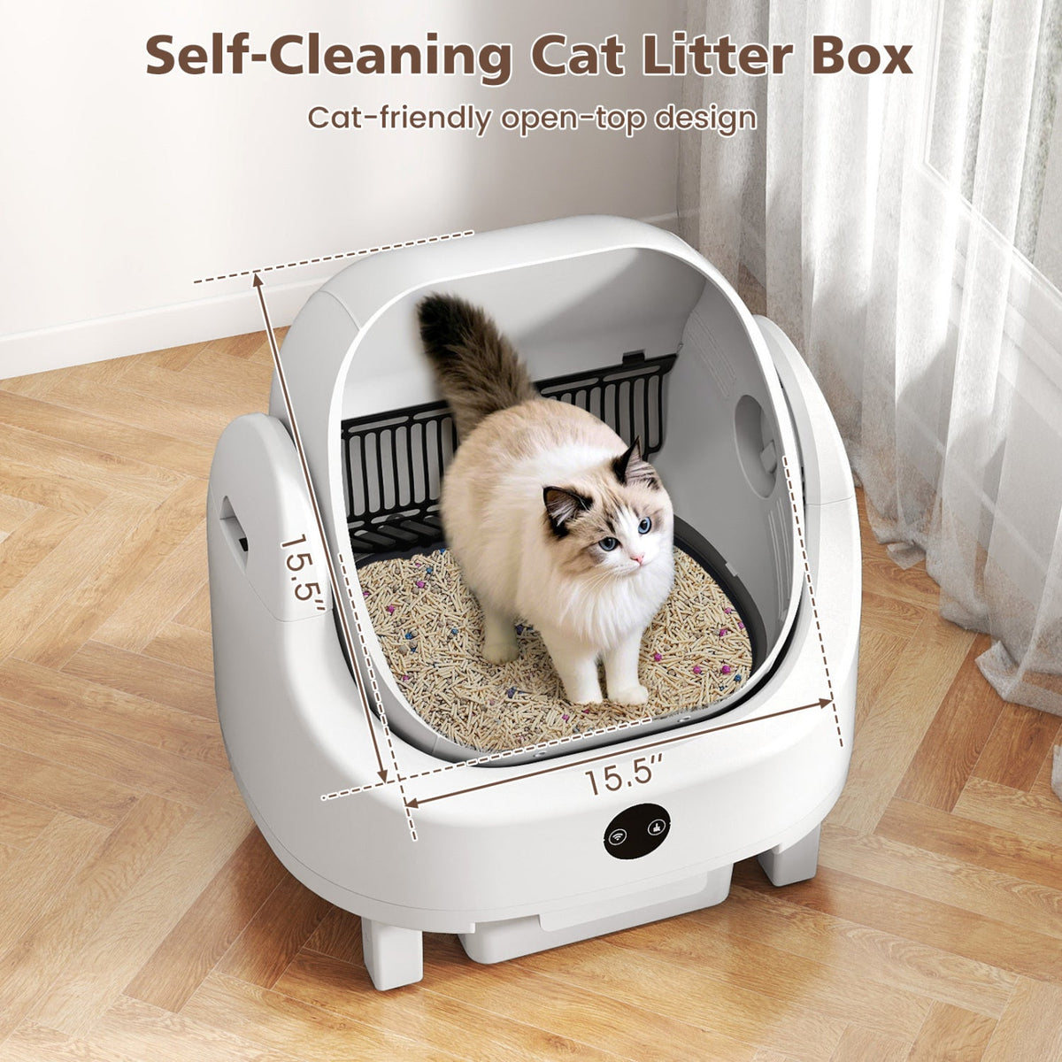 Open-Top Self-Cleaning Cat Litter Box with App Control