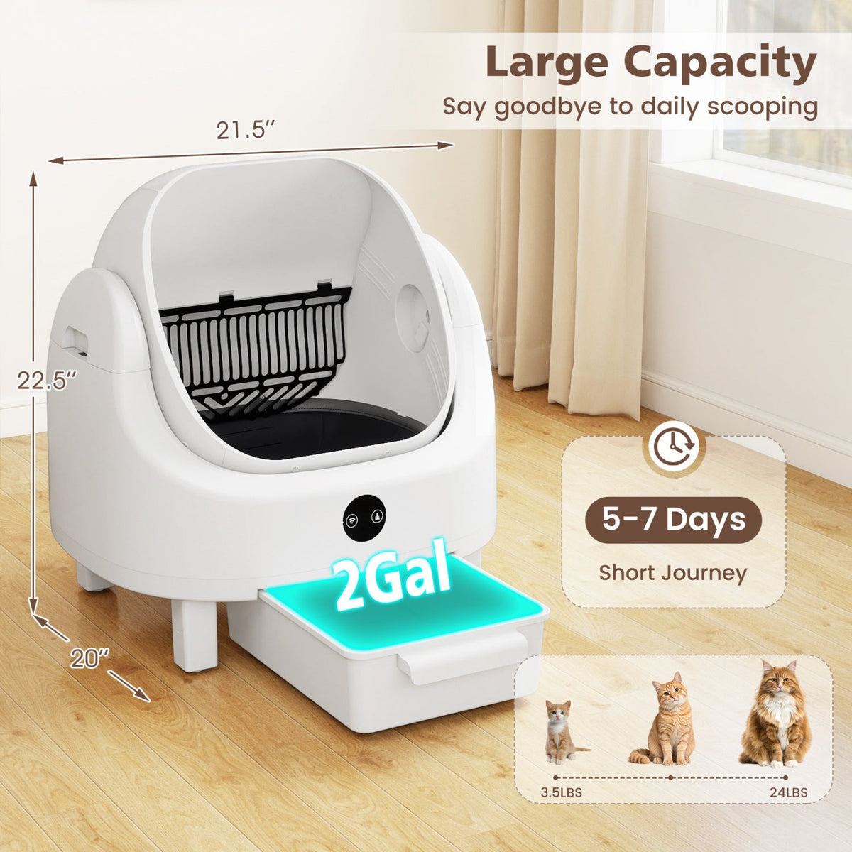 Open-Top Self-Cleaning Cat Litter Box with App Control