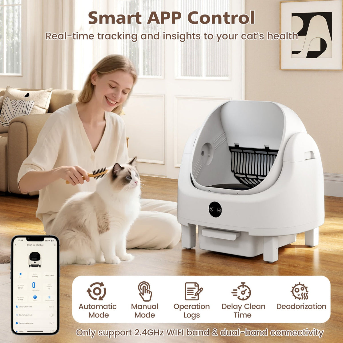 Open-Top Self-Cleaning Cat Litter Box with App Control