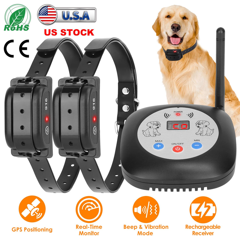 328FT Electric Wireless Dog Fence System With GPS Location Monitor Collar Receiver Rechargeable Beep Vibration Fence System for Small Medium Large Dog